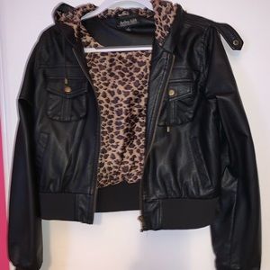 hooded leather jacket